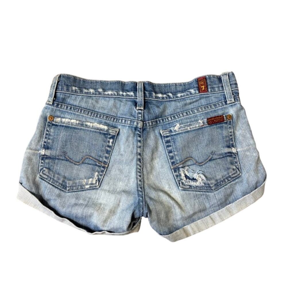7 For All Mankind Low Rise Cuffed Distressed Denim Shorts Size 25 Y2K